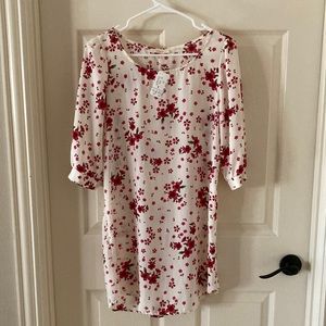 NEW Diosa Floral T-Shirt Puff Sleeve Dress Size Medium Cream Red Y2K 1990s NWT
